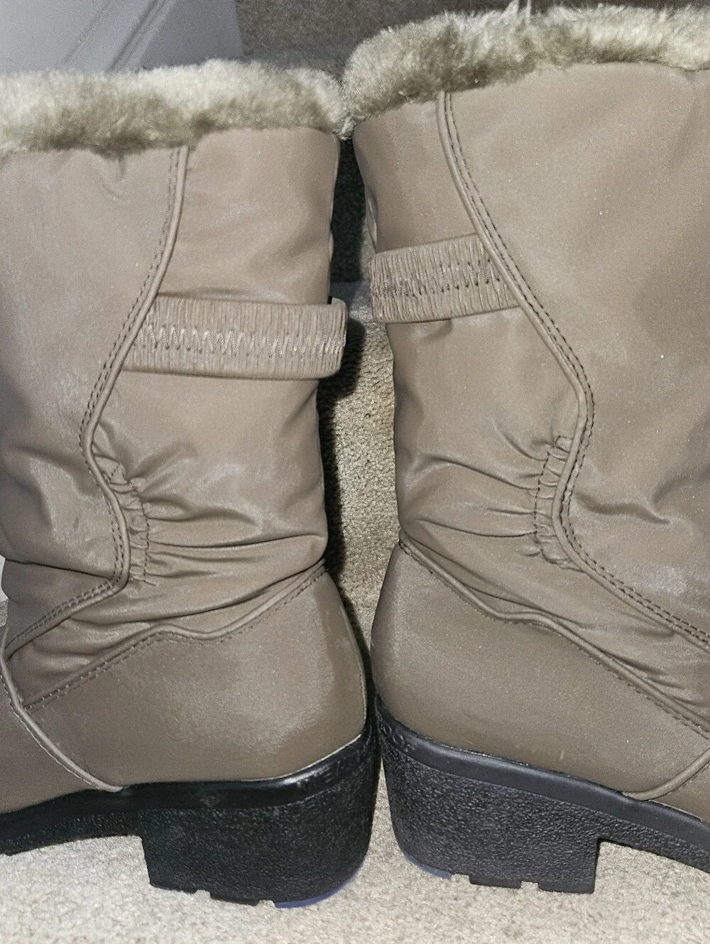 LONDON FOG Faux-Fur-Lined Taupe Winter Mid-Calf Boots Sz 8
